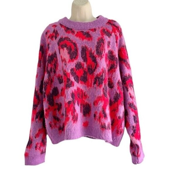 ASOS DESIGN Curve Sweater Animal Pattern Lilac Red Womens Sz 18 - Picture 3 of 9